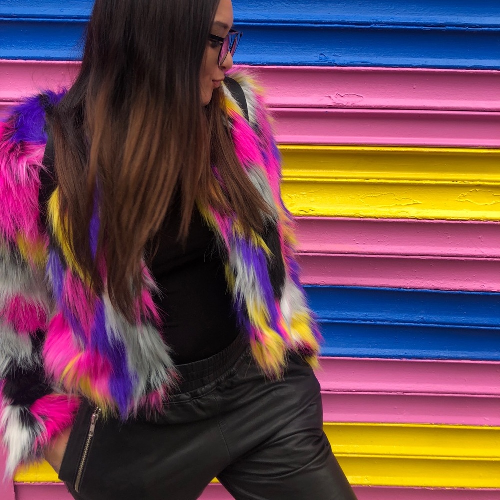 MULTICOLORED FAUX FUR COAT - Elle Multi Faux Fur Jacket - Sold out online!